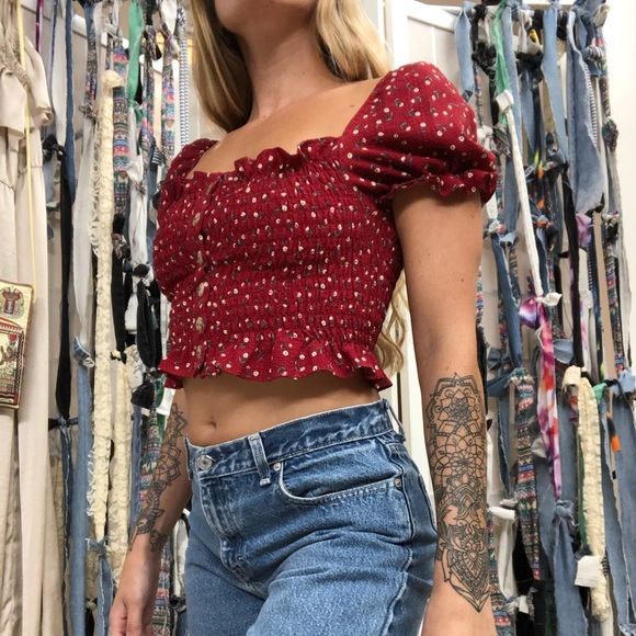 Puffy sleeves picnic crop top - Picture 2 of 5